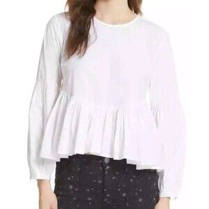 NEW Joie Haukea Women's Peplum LS Top Cotton Blouse  XS Clean White